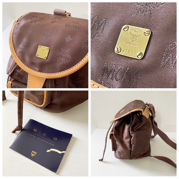 MCM brown visetos nylon and leather small backpack - Picture 2 of 11